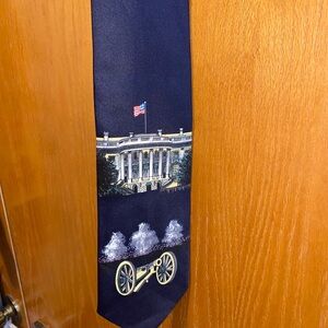 Navy Blue Tie with White House Design